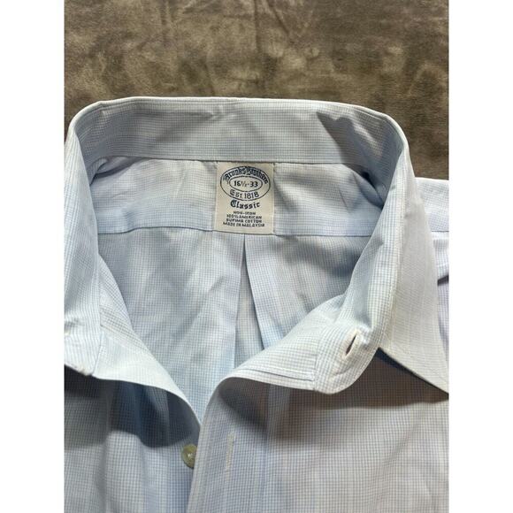 Brooks Brothers Dress Shirt 16.5-33 Blue Supima Button Up Non-Iron Classic Fit - Picture 4 of 5